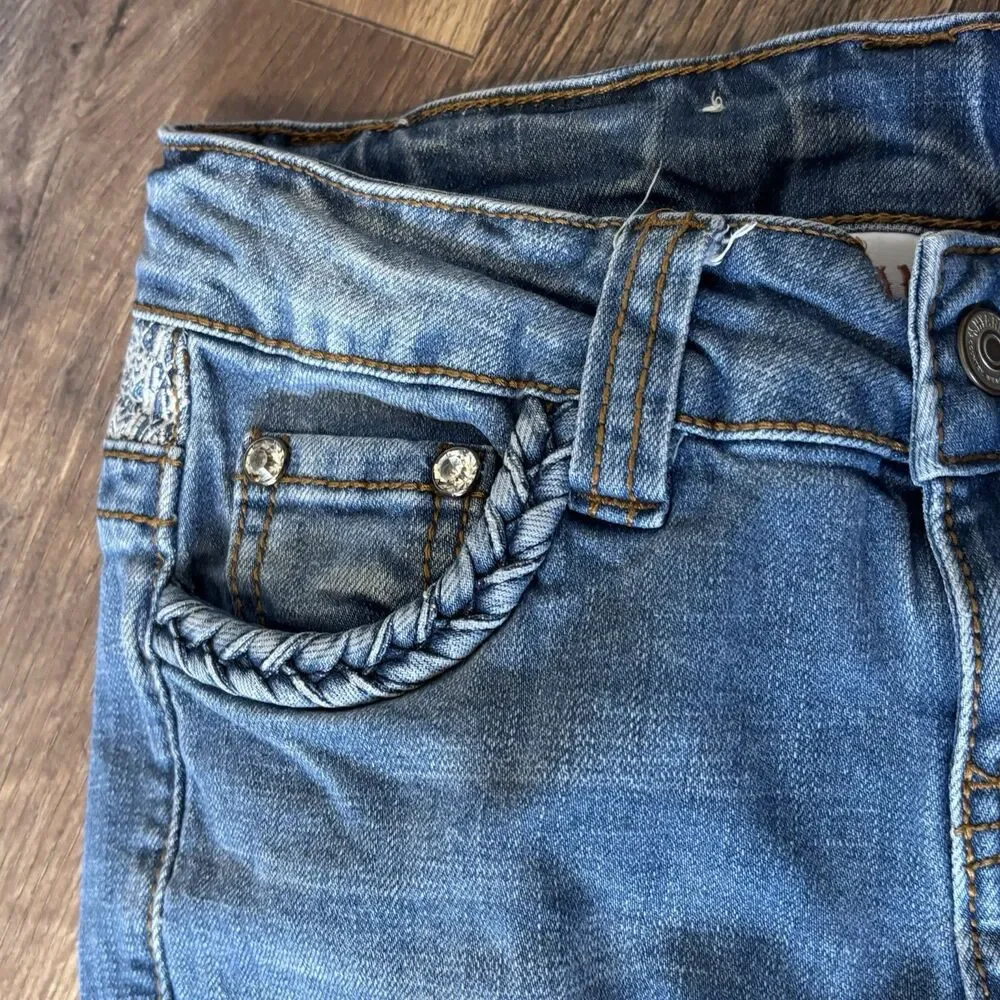 Shyanne Bootcut Jeans Girls Size 8 Embroidered Accents Hidden Adjustable Waist